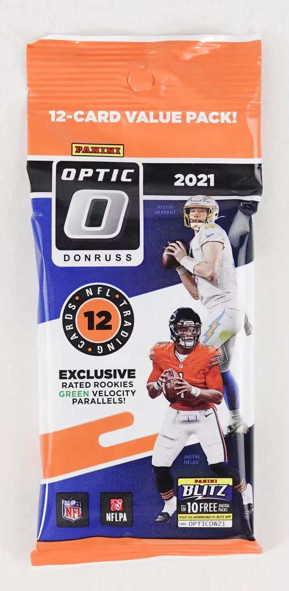 NFL Panini 2021 Donruss Optic Football Trading Card Cello Value Box (12 Packs)