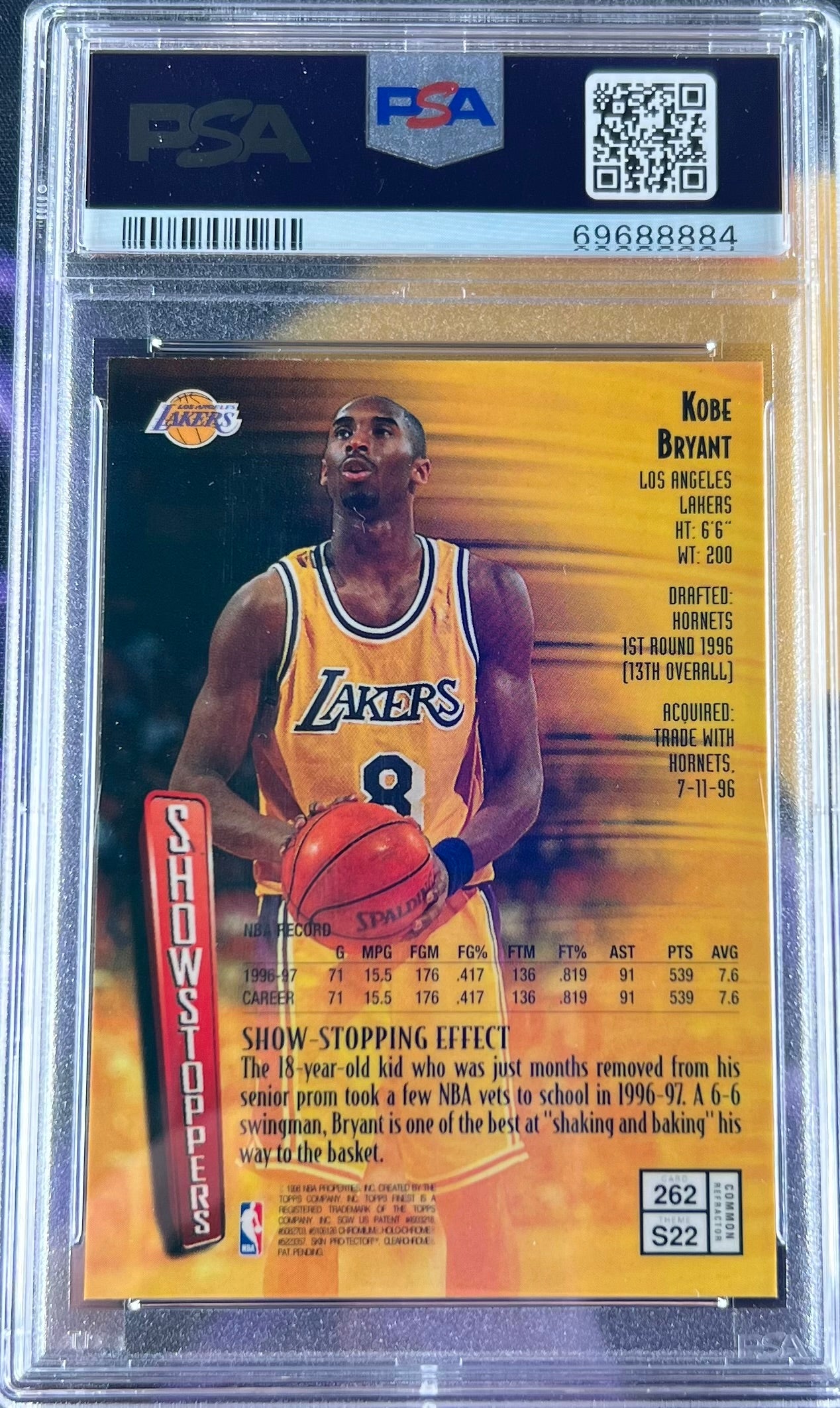 PSA 10 1997 Finest Kobe Bryant Refractor #262